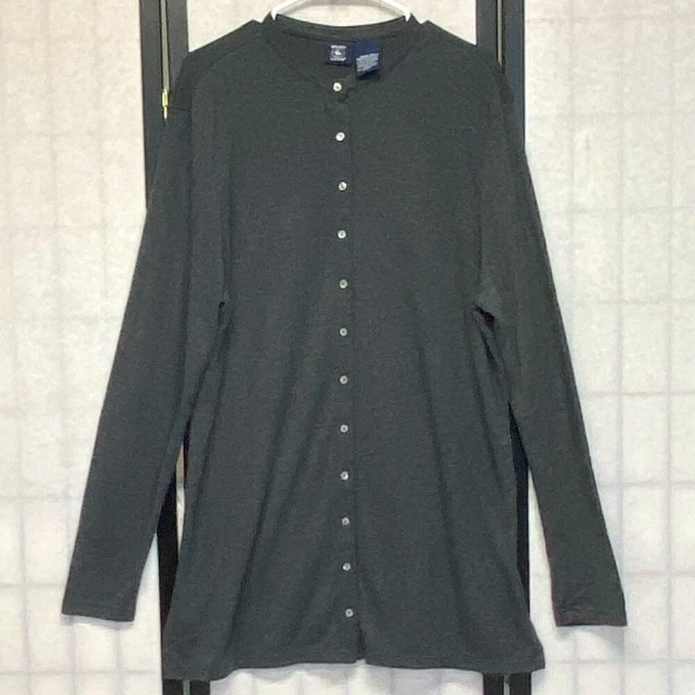 Hunt Club Grey Lightweight Button Up Cardigan Sweater XLT Collarless Long Sleeve